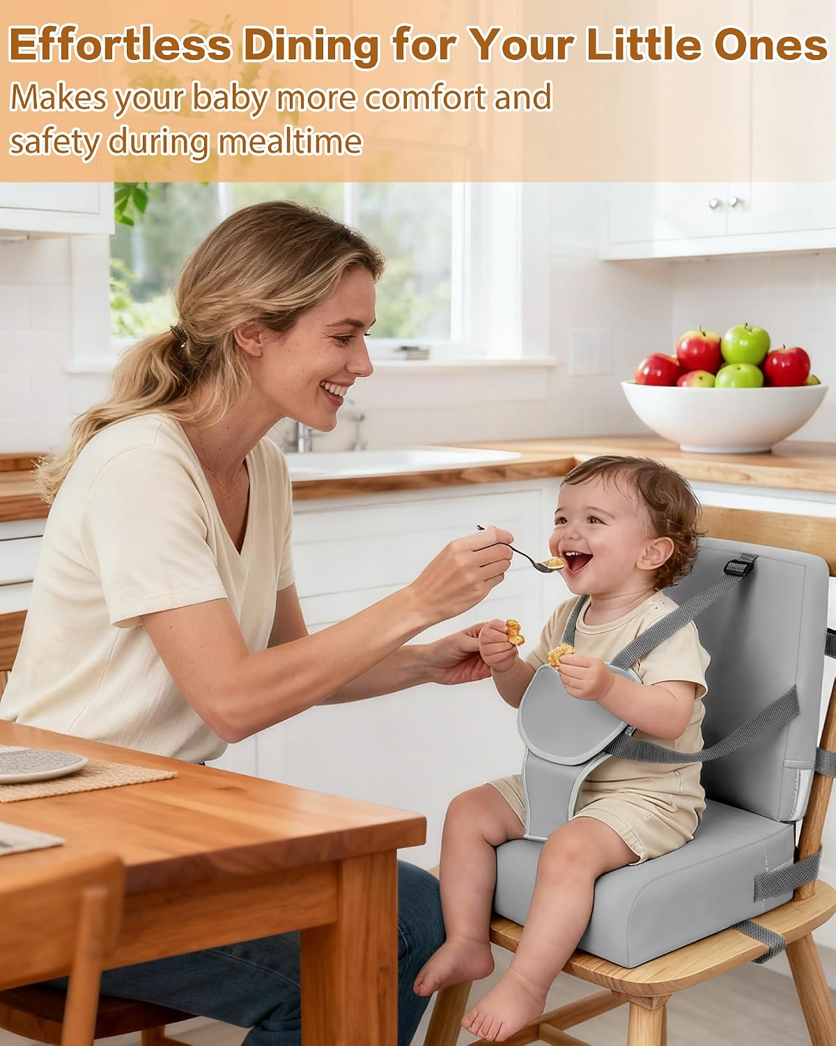 Booster Seat for Kitchen Chair, Adjustable Harness and Backrest