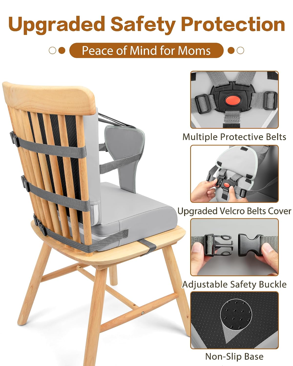 Booster Seat for Kitchen Chair, Adjustable Harness and Backrest