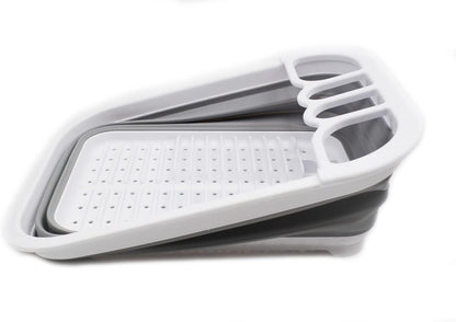 Collapsible Dish Drainer with Drainer Board - Foldable Drying Rack Set - Portable Dinnerware Organizer - Space Saving Kitchen Storage Tray (1, Grey)