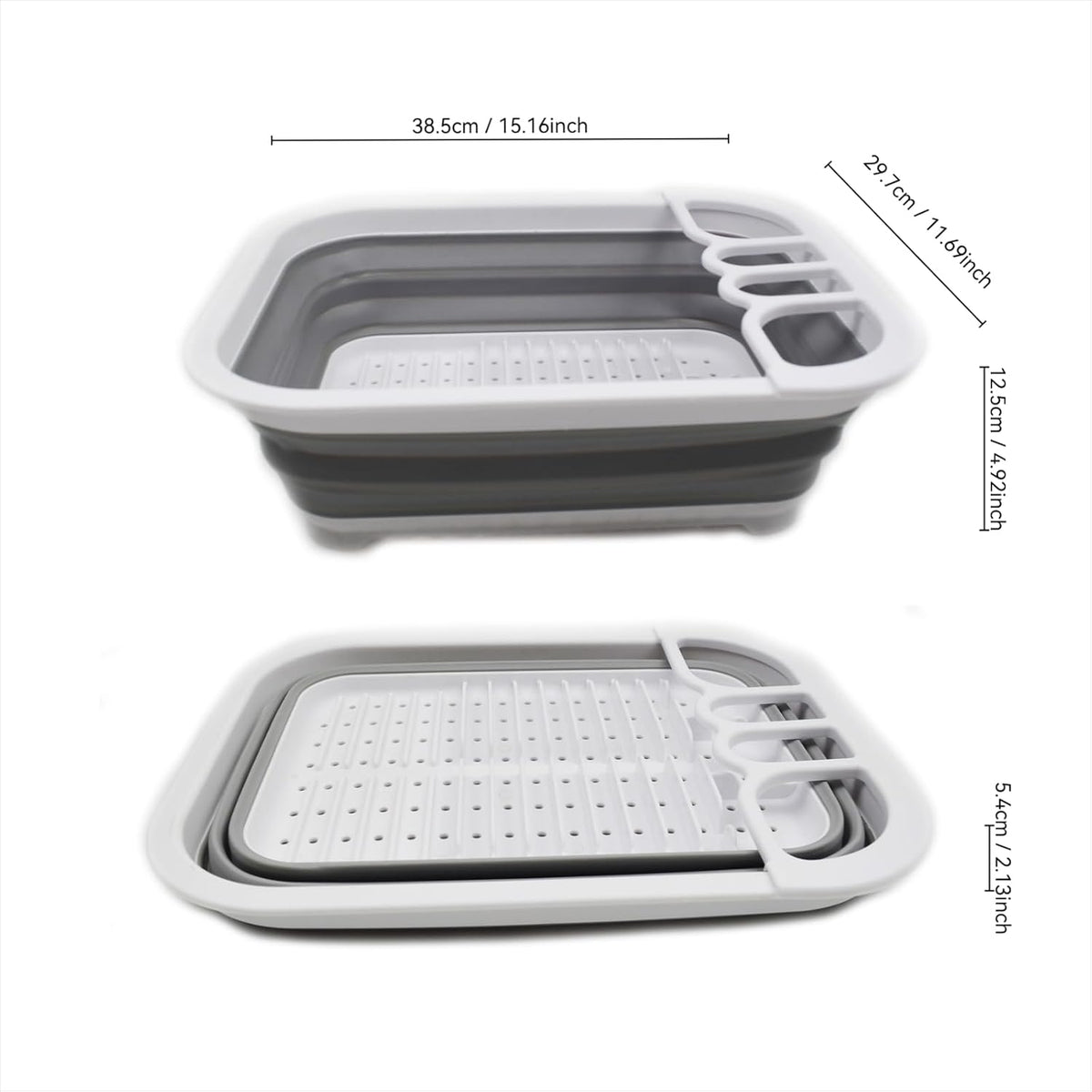 Collapsible Dish Drainer with Drainer Board - Foldable Drying Rack Set - Portable Dinnerware Organizer - Space Saving Kitchen Storage Tray (1, Grey)