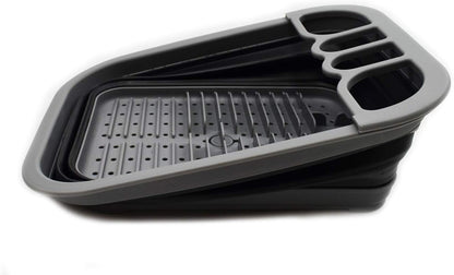 Collapsible Dish Drainer with Drainer Board - Foldable Drying Rack Set - Portable Dinnerware Organizer - Space Saving Kitchen Storage Tray (1, Grey)