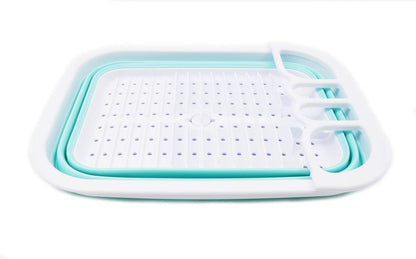 Collapsible Dish Drainer with Drainer Board - Foldable Drying Rack Set - Portable Dinnerware Organizer - Space Saving Kitchen Storage Tray (1, Grey)