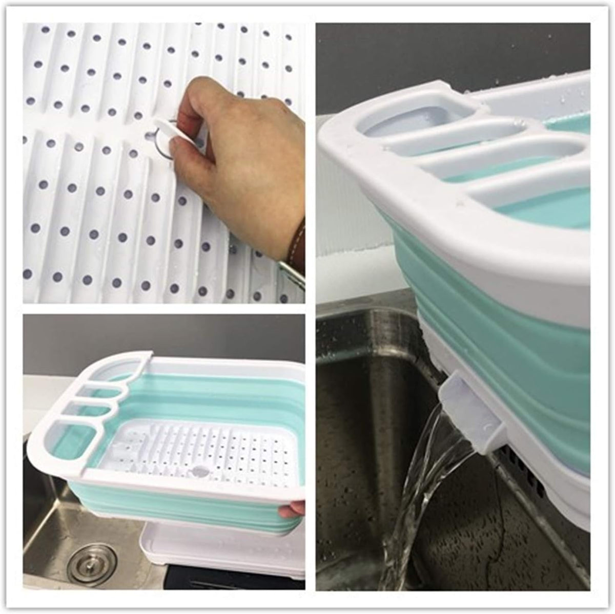 Collapsible Dish Drainer with Drainer Board - Foldable Drying Rack Set - Portable Dinnerware Organizer - Space Saving Kitchen Storage Tray (1, Grey)