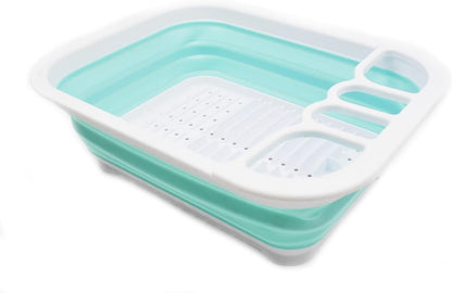 Collapsible Dish Drainer with Drainer Board - Foldable Drying Rack Set - Portable Dinnerware Organizer - Space Saving Kitchen Storage Tray (1, Grey)