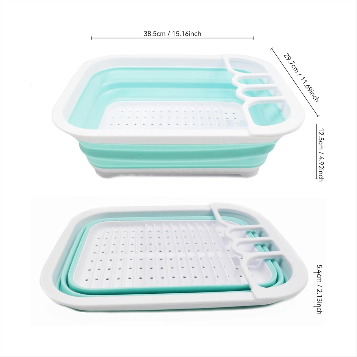 Collapsible Dish Drainer with Drainer Board - Foldable Drying Rack Set - Portable Dinnerware Organizer - Space Saving Kitchen Storage Tray (1, Grey)