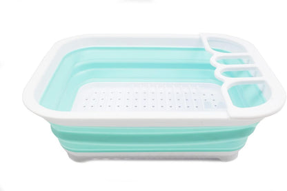 Collapsible Dish Drainer with Drainer Board - Foldable Drying Rack Set - Portable Dinnerware Organizer - Space Saving Kitchen Storage Tray (1, Grey)