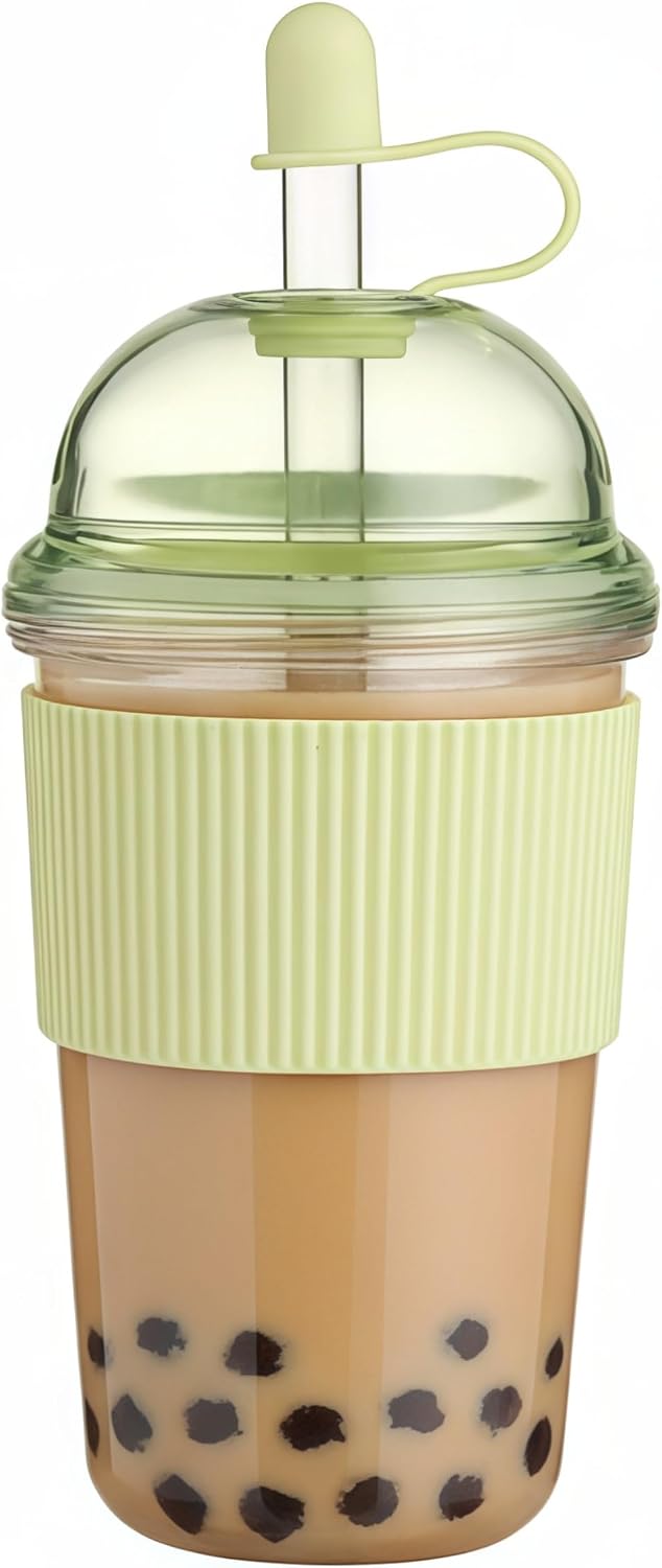 Reusable Iced Coffee Cups with Lids and Straws 17oz, Boba Cup with Straw, Tumbler with Silicone Sleeve for Cold Drinks, Iced Coffee, Bubble Tea - Pink