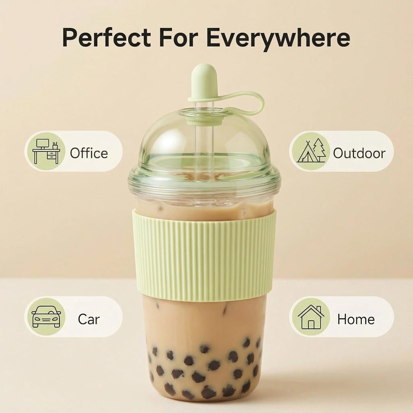 Reusable Iced Coffee Cups with Lids and Straws 17oz, Boba Cup with Straw, Tumbler with Silicone Sleeve for Cold Drinks, Iced Coffee, Bubble Tea - Pink