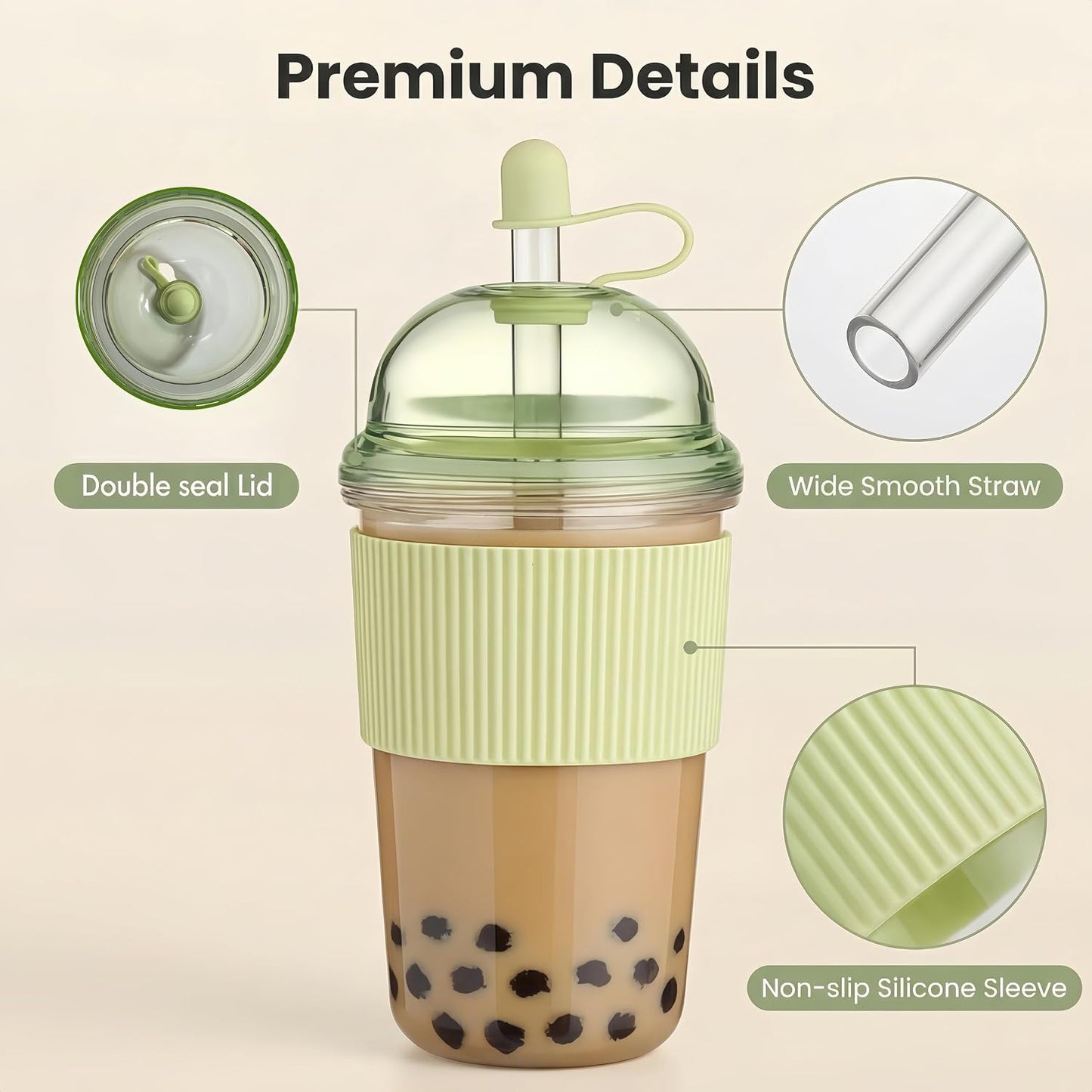 Reusable Iced Coffee Cups with Lids and Straws 17oz, Boba Cup with Straw, Tumbler with Silicone Sleeve for Cold Drinks, Iced Coffee, Bubble Tea - Pink