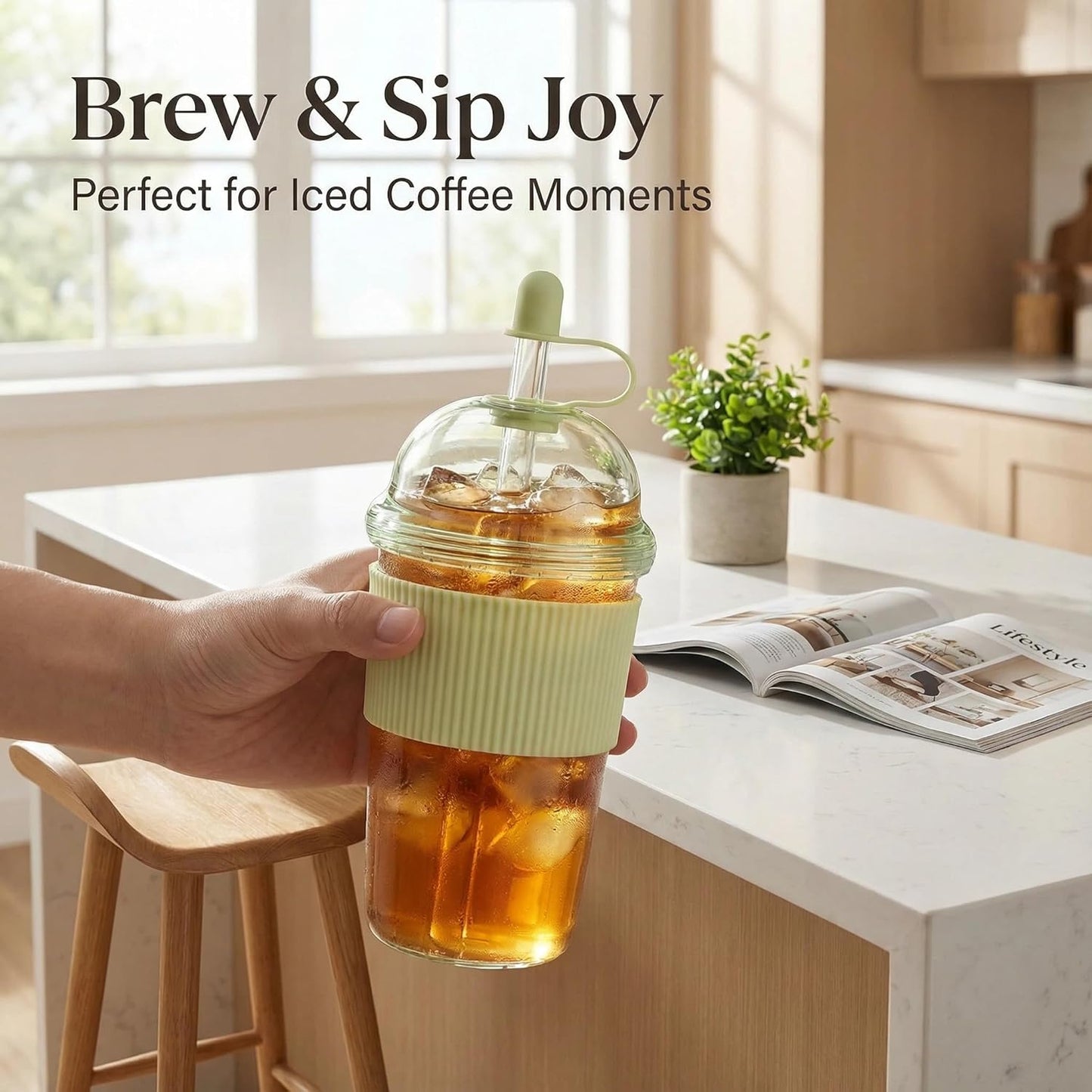 Reusable Iced Coffee Cups with Lids and Straws 17oz, Boba Cup with Straw, Tumbler with Silicone Sleeve for Cold Drinks, Iced Coffee, Bubble Tea - Pink