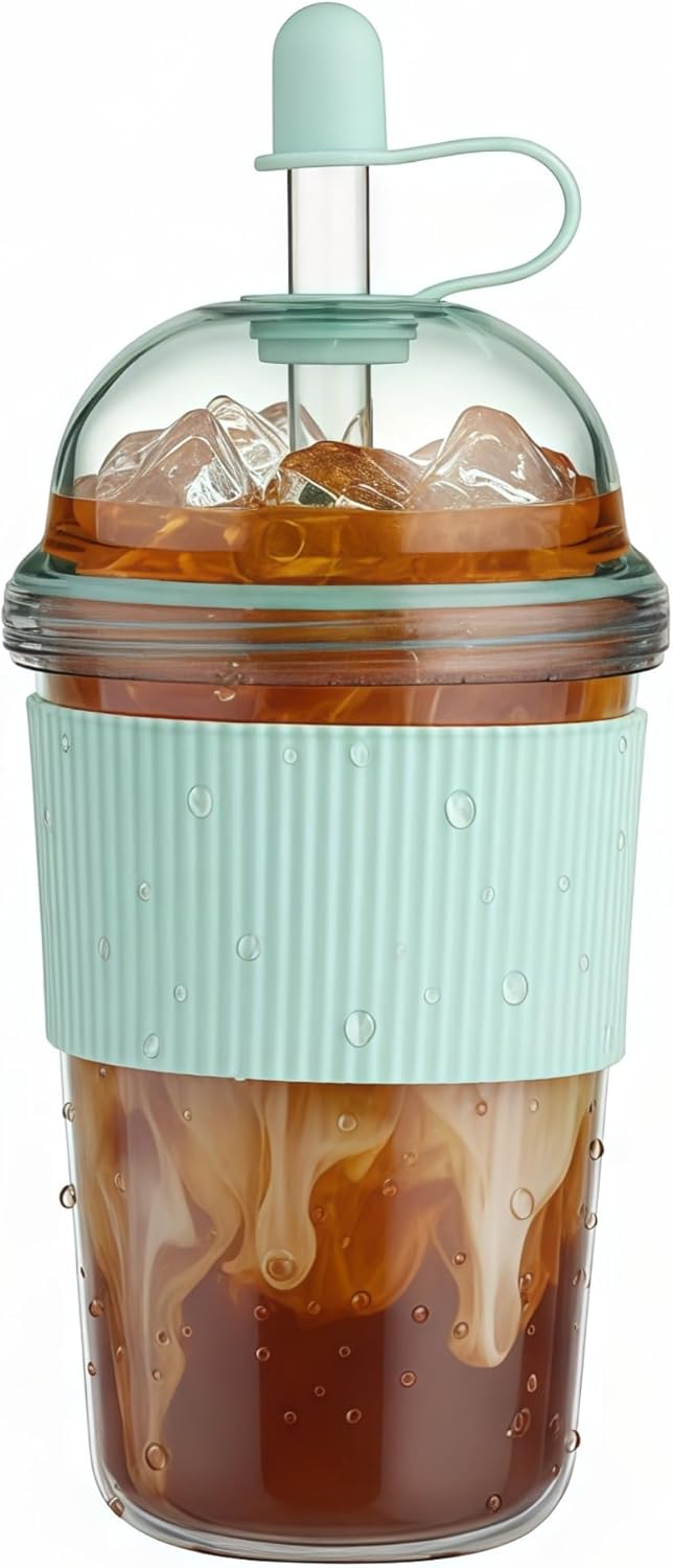 Reusable Iced Coffee Cups with Lids and Straws 17oz, Boba Cup with Straw, Tumbler with Silicone Sleeve for Cold Drinks, Iced Coffee, Bubble Tea - Pink