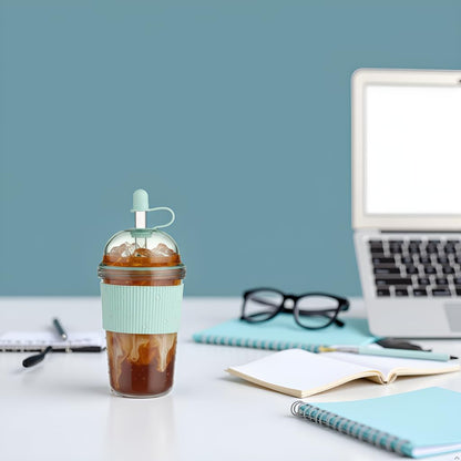 Reusable Iced Coffee Cups with Lids and Straws 17oz, Boba Cup with Straw, Tumbler with Silicone Sleeve for Cold Drinks, Iced Coffee, Bubble Tea - Pink