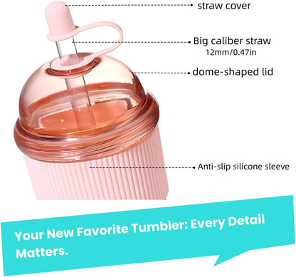 Reusable Iced Coffee Cups with Lids and Straws 17oz, Boba Cup with Straw, Tumbler with Silicone Sleeve for Cold Drinks, Iced Coffee, Bubble Tea - Pink