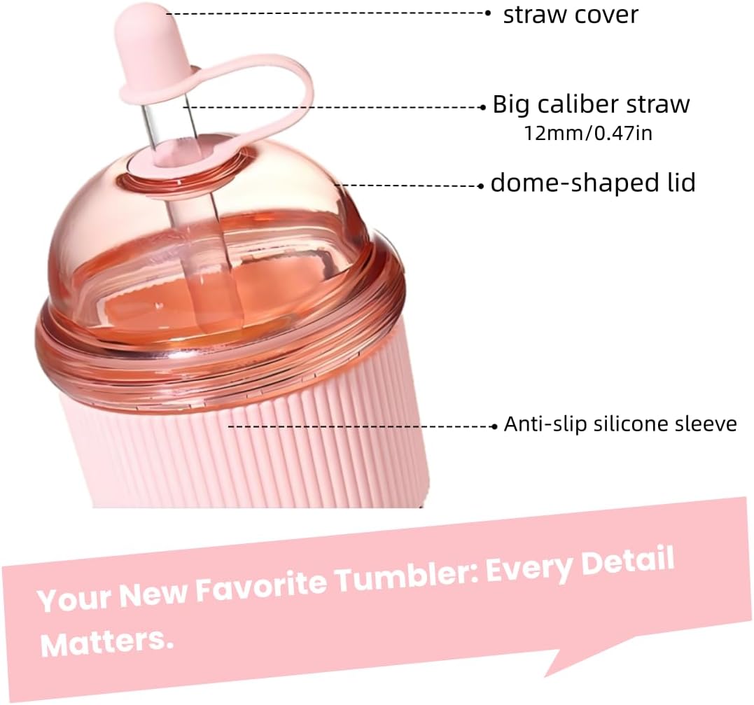 Reusable Iced Coffee Cups with Lids and Straws 17oz, Boba Cup with Straw, Tumbler with Silicone Sleeve for Cold Drinks, Iced Coffee, Bubble Tea - Pink
