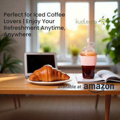 Reusable Iced Coffee Cups with Lids and Straws 17oz, Boba Cup with Straw, Tumbler with Silicone Sleeve for Cold Drinks, Iced Coffee, Bubble Tea - Pink