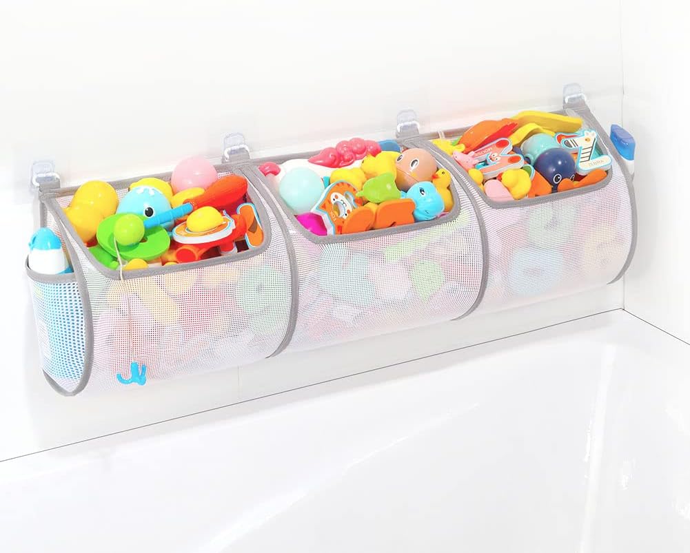 Bathtub Toy Holder，Prevent Spots，Bath Toy Storage Bath Toys for Kids Ages 4-8 30“x8.7”Mesh Bath Toy Holder，let Baby Bath Toys Quick Drying