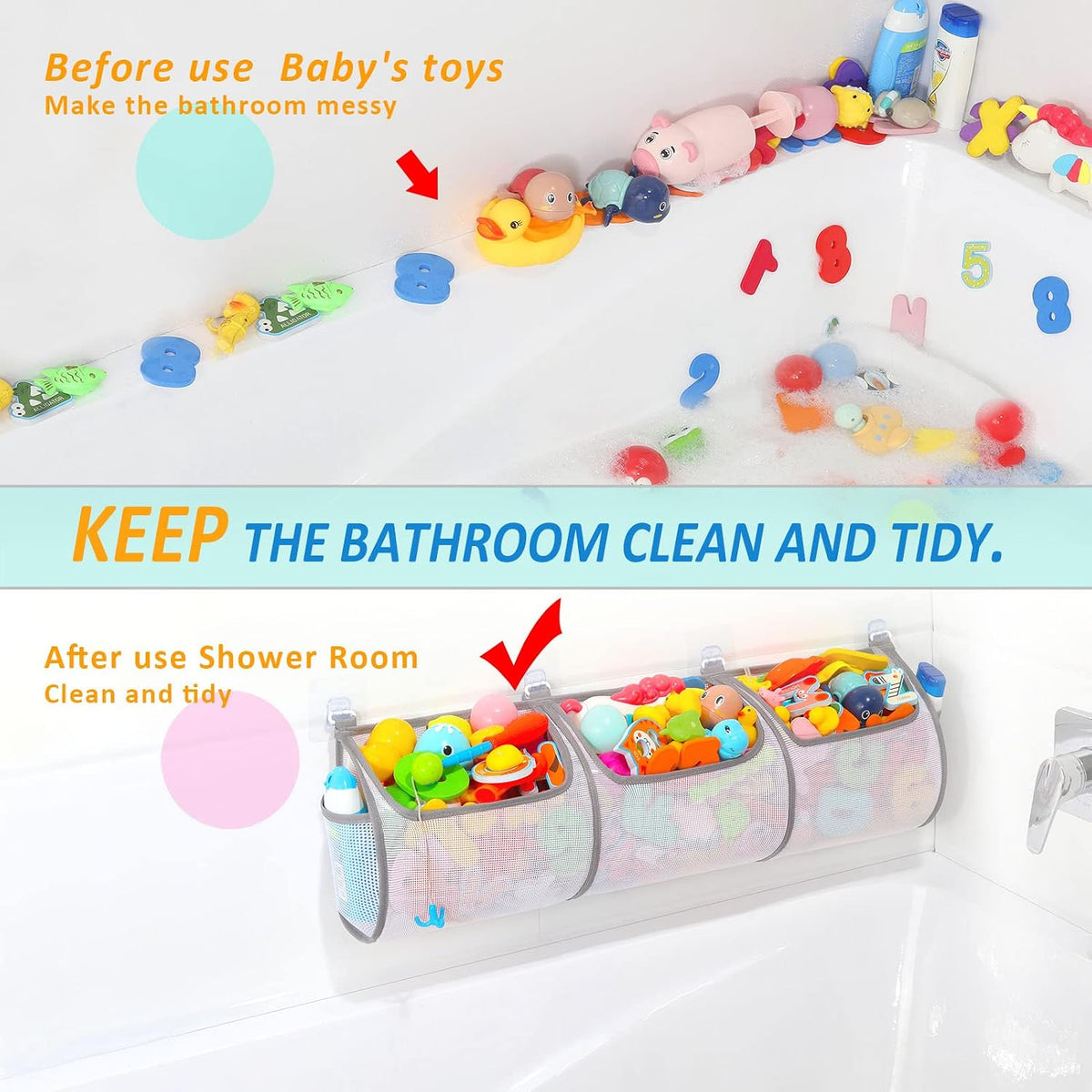 Bathtub Toy Holder，Prevent Spots，Bath Toy Storage Bath Toys for Kids Ages 4-8 30“x8.7”Mesh Bath Toy Holder，let Baby Bath Toys Quick Drying