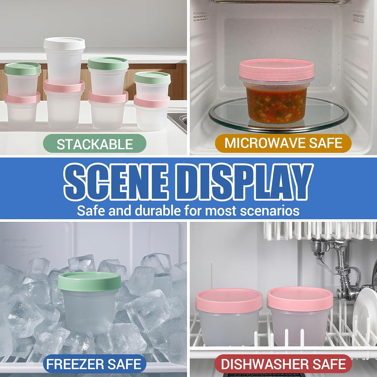 Food Storage Containers, 12 Pack 4 oz Freezer Storage Containers with Twist Top Lids, Leakproof, BPA Free, Microwave & Dishwasher Safe Takeout Container - Ideal for Soup and More