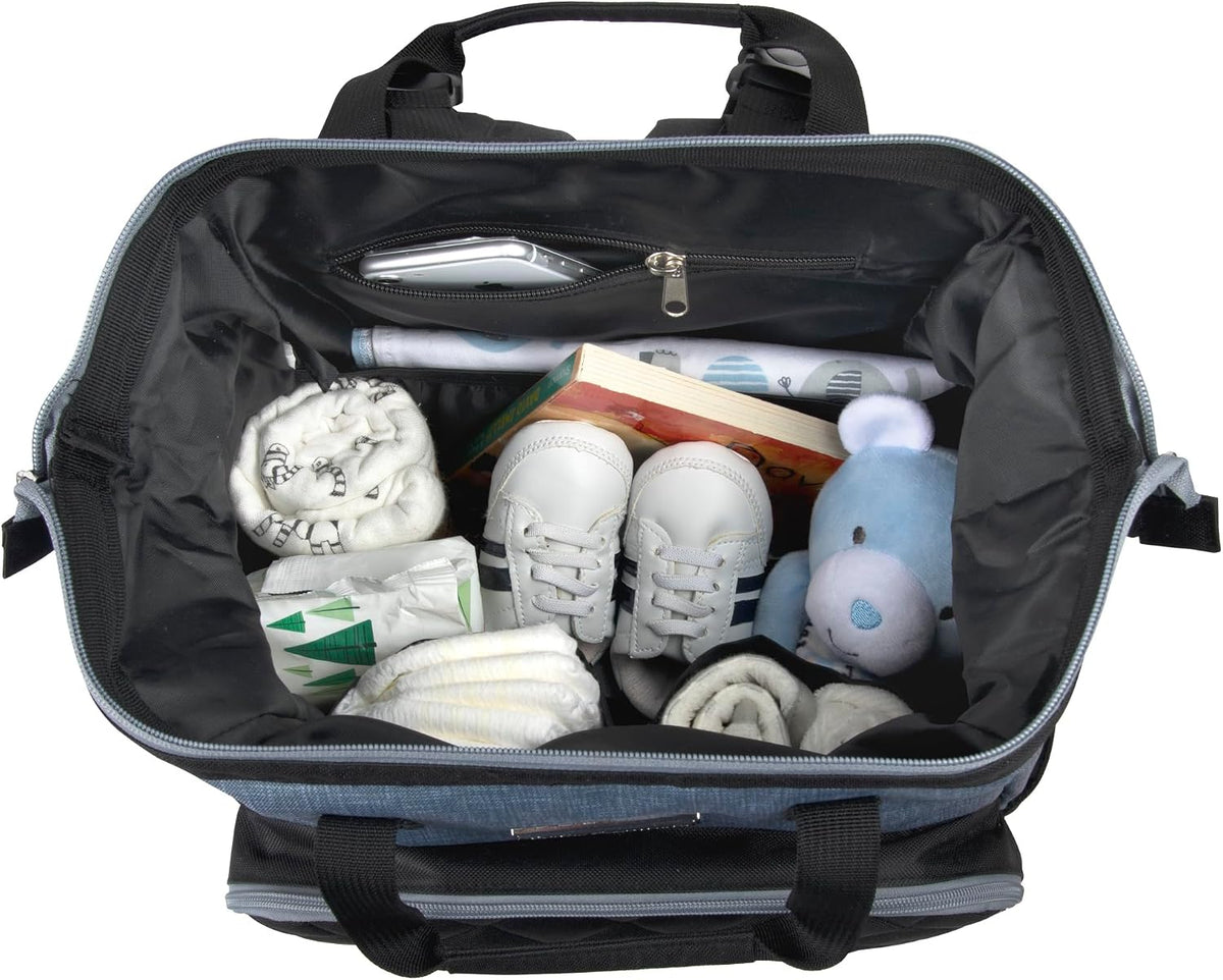 Baby Essentials Super Cooler Main Frame Diaper Backpack with Changing Pad, Stroller Straps, Insulated Bottle Compartment