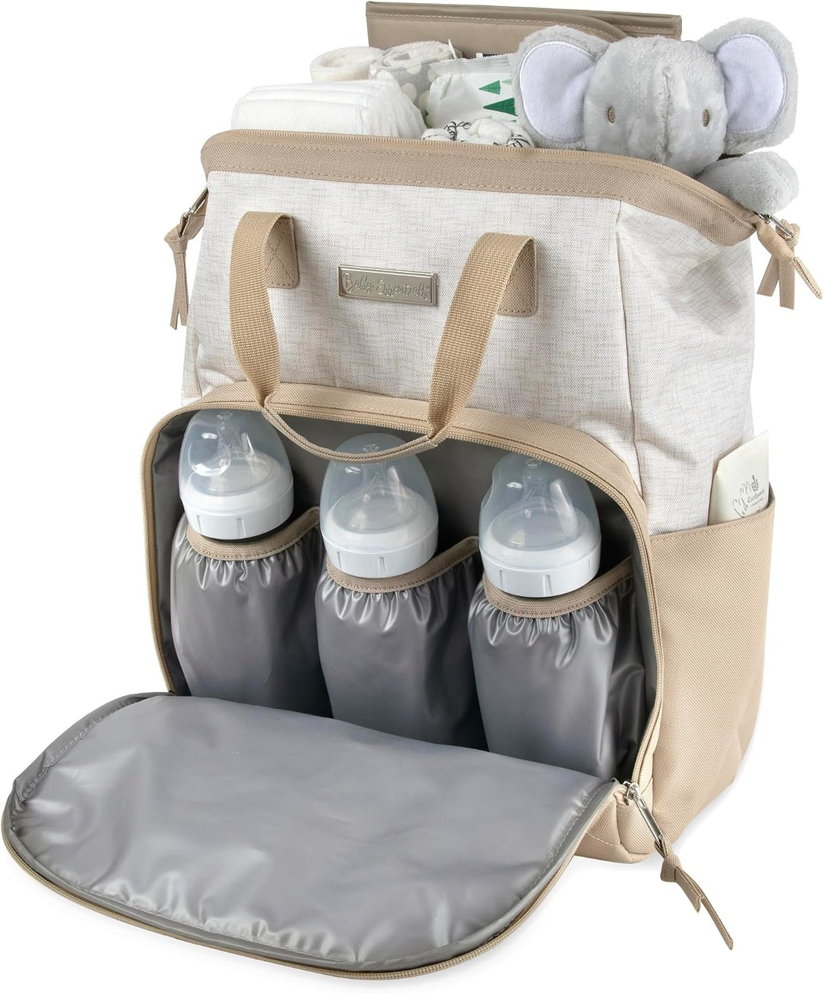 Baby Essentials Super Cooler Main Frame Diaper Backpack with Changing Pad, Stroller Straps, Insulated Bottle Compartment