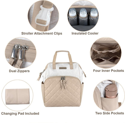 Baby Essentials Super Cooler Main Frame Diaper Backpack with Changing Pad, Stroller Straps, Insulated Bottle Compartment