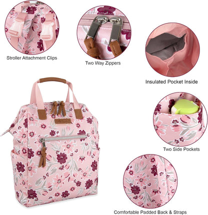 Baby Essentials Super Cooler Main Frame Diaper Backpack with Changing Pad, Stroller Straps, Insulated Bottle Compartment