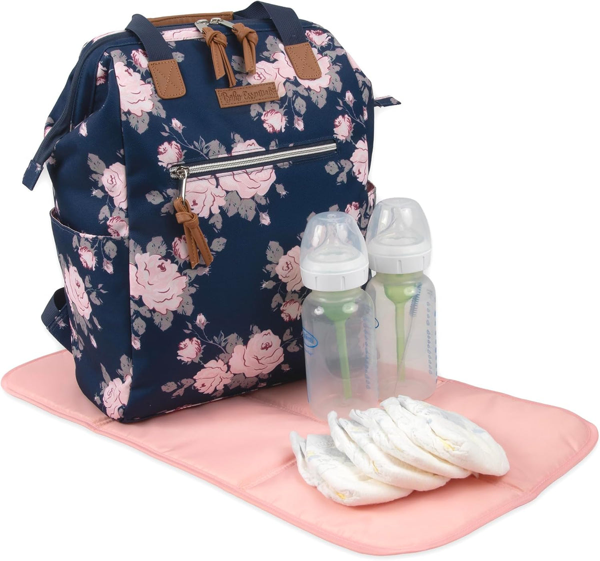 Baby Essentials Super Cooler Main Frame Diaper Backpack with Changing Pad, Stroller Straps, Insulated Bottle Compartment