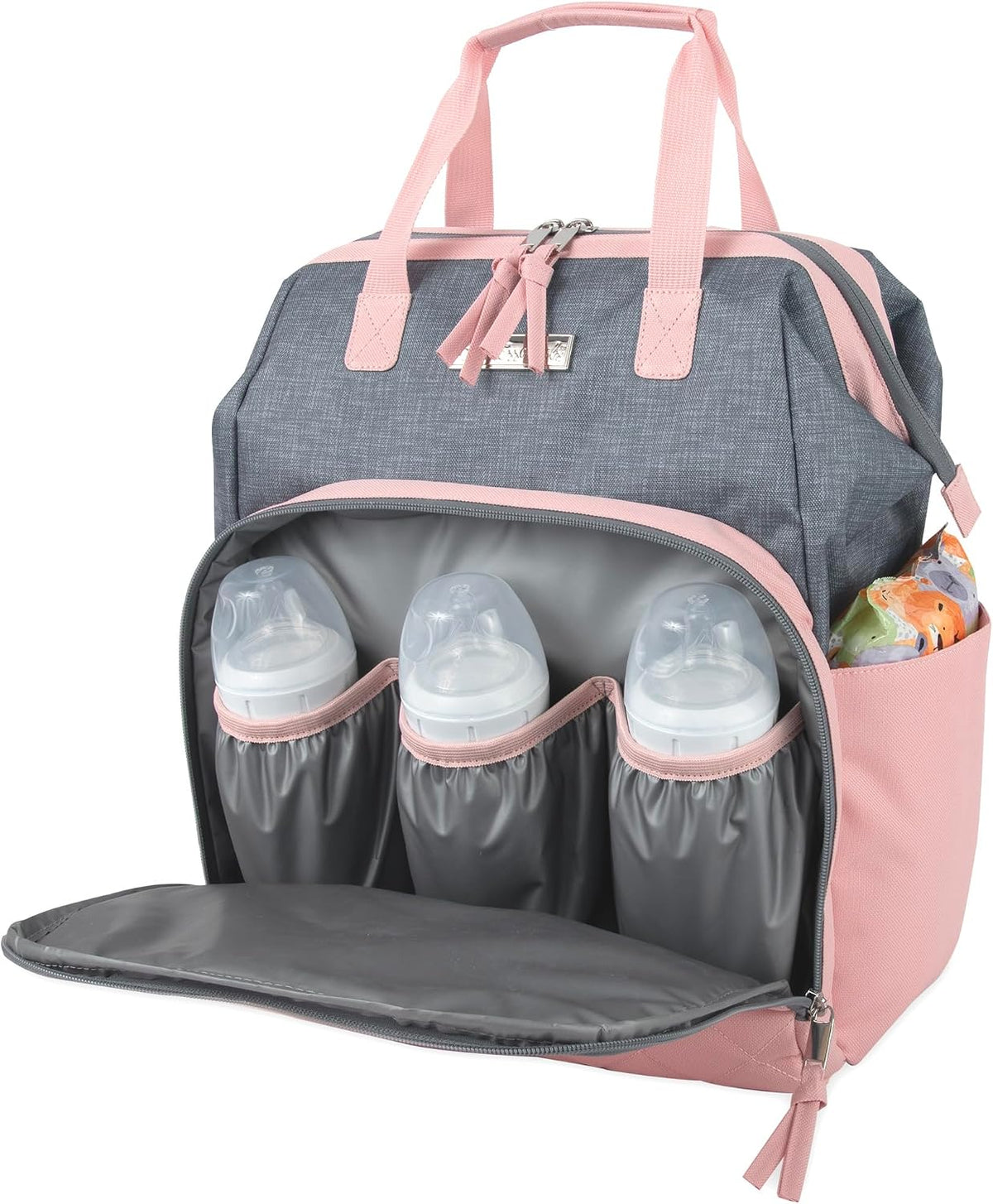 Baby Essentials Super Cooler Main Frame Diaper Backpack with Changing Pad, Stroller Straps, Insulated Bottle Compartment