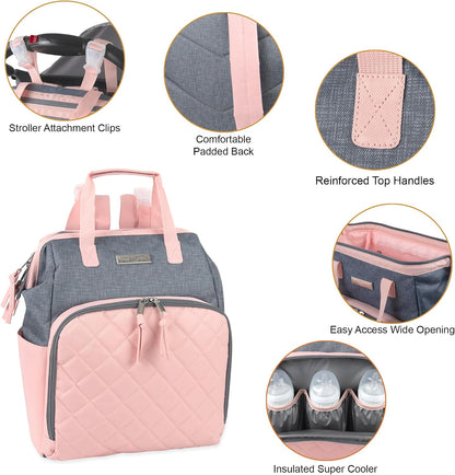 Baby Essentials Super Cooler Main Frame Diaper Backpack with Changing Pad, Stroller Straps, Insulated Bottle Compartment
