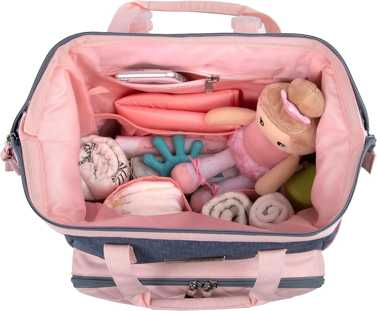 Baby Essentials Super Cooler Main Frame Diaper Backpack with Changing Pad, Stroller Straps, Insulated Bottle Compartment