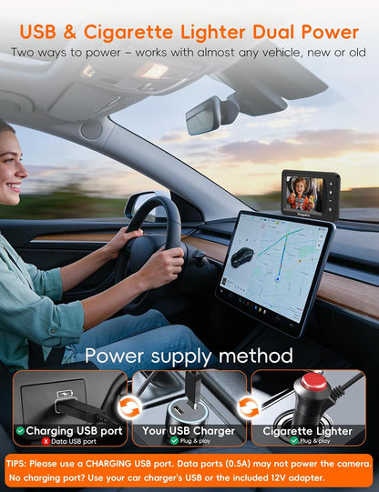 Baby Car Camera with HD Night Vision & 5" 1080P IPS Monitor for Rear Facing