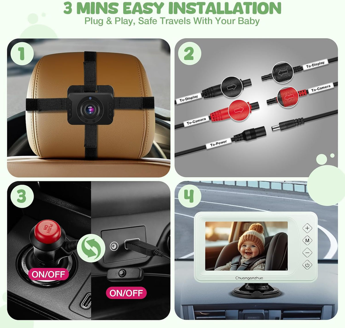 Baby Car Camera with HD Night Vision & 5" 1080P IPS Monitor for Rear Facing