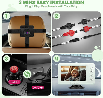 Baby Car Camera with HD Night Vision & 5" 1080P IPS Monitor for Rear Facing