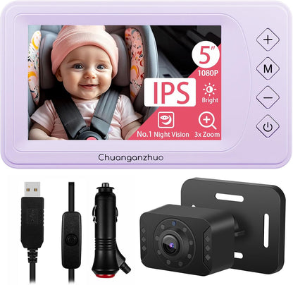 Baby Car Camera with HD Night Vision & 5" 1080P IPS Monitor for Rear Facing
