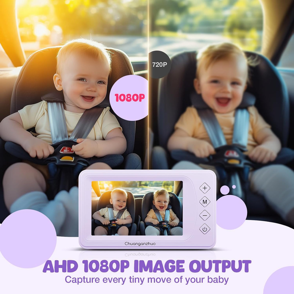 Baby Car Camera with HD Night Vision & 5" 1080P IPS Monitor for Rear Facing