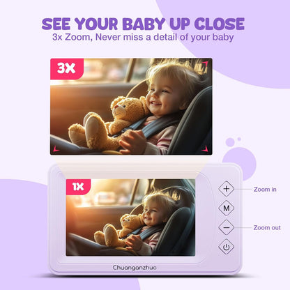 Baby Car Camera with HD Night Vision & 5" 1080P IPS Monitor for Rear Facing