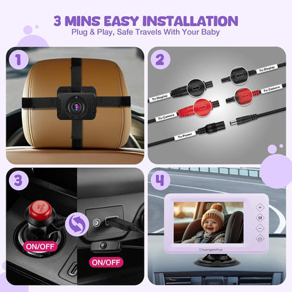 Baby Car Camera with HD Night Vision & 5" 1080P IPS Monitor for Rear Facing
