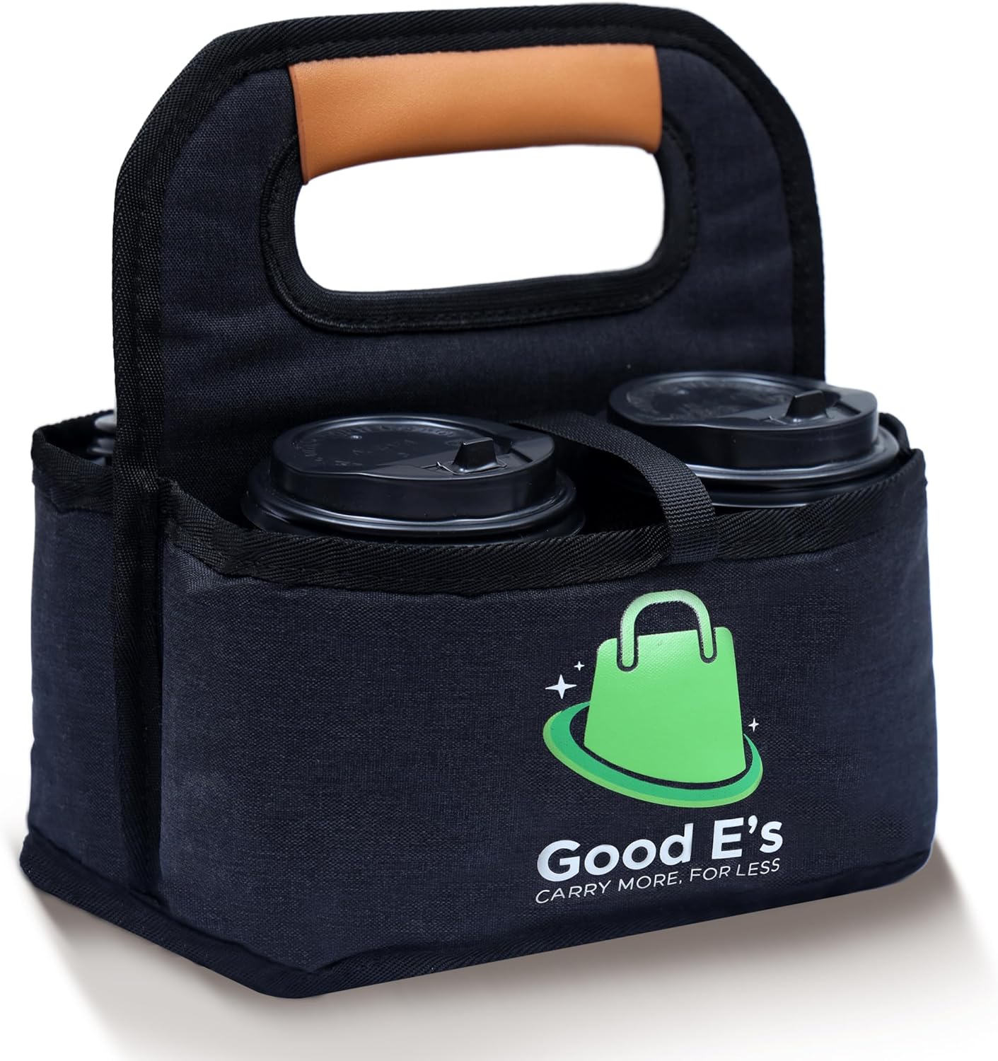 4 Cup Reusable Coffee Cup Carrier for Delivery, Insulated, Waterproof, Portable Tote Bag Drink Holder with Leather Handle Organizer for Cold/Hot Beverages (16oz to 24oz)