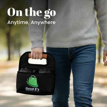 4 Cup Reusable Coffee Cup Carrier for Delivery, Insulated, Waterproof, Portable Tote Bag Drink Holder with Leather Handle Organizer for Cold/Hot Beverages (16oz to 24oz)