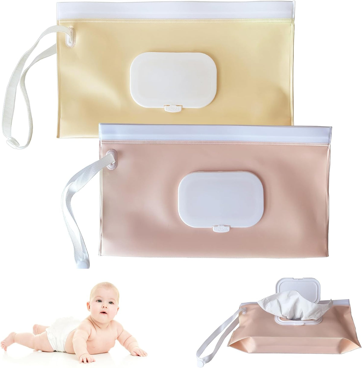 Baby Wipe Dispenser, Portable Baby Wipe Holder Refillable Wet Wipes Container for outdoor Reusable Travel Baby Wipes Case Wet Wipe Pouch Wipe Holder Keeps Fresh Wet for Travel Camping hiking