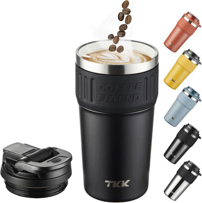 Insulated Coffee Mug with Ceramic Coating, 21oz Iced Coffee Tumbler Cup with Straw Lid Double Wall Vacuum Leak Proof Travel Mug with Strap for Hot and Iced Beverage, Tungsten Steel