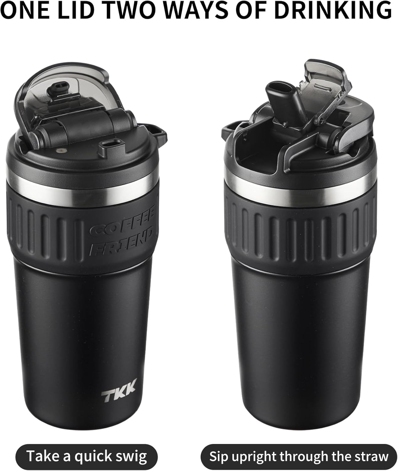 Insulated Coffee Mug with Ceramic Coating, 21oz Iced Coffee Tumbler Cup with Straw Lid Double Wall Vacuum Leak Proof Travel Mug with Strap for Hot and Iced Beverage, Tungsten Steel
