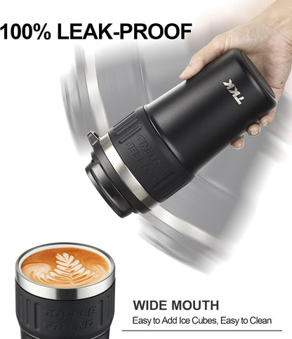 Insulated Coffee Mug with Ceramic Coating, 21oz Iced Coffee Tumbler Cup with Straw Lid Double Wall Vacuum Leak Proof Travel Mug with Strap for Hot and Iced Beverage, Tungsten Steel