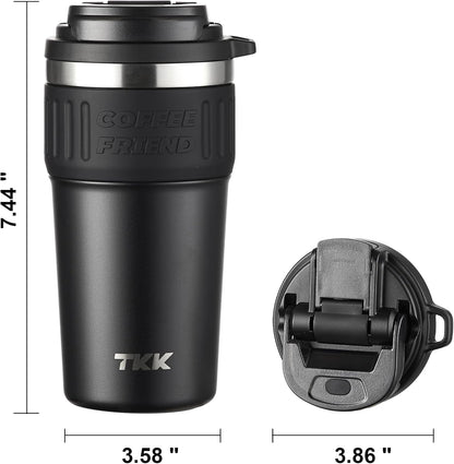 Insulated Coffee Mug with Ceramic Coating, 21oz Iced Coffee Tumbler Cup with Straw Lid Double Wall Vacuum Leak Proof Travel Mug with Strap for Hot and Iced Beverage, Tungsten Steel