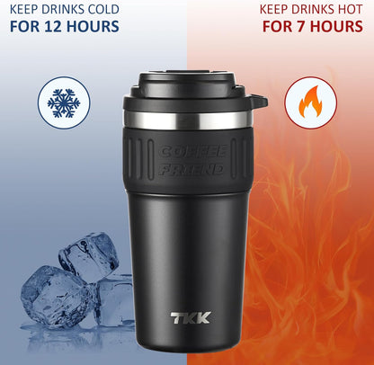 Insulated Coffee Mug with Ceramic Coating, 21oz Iced Coffee Tumbler Cup with Straw Lid Double Wall Vacuum Leak Proof Travel Mug with Strap for Hot and Iced Beverage, Tungsten Steel