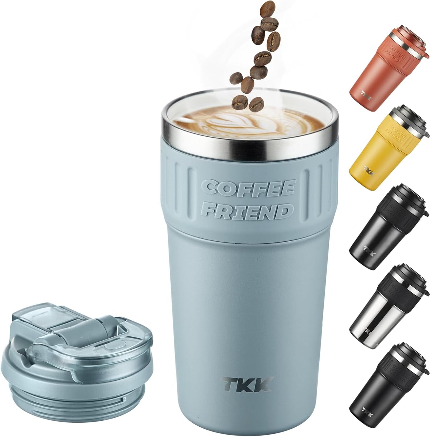 Insulated Coffee Mug with Ceramic Coating, 21oz Iced Coffee Tumbler Cup with Straw Lid Double Wall Vacuum Leak Proof Travel Mug with Strap for Hot and Iced Beverage, Tungsten Steel