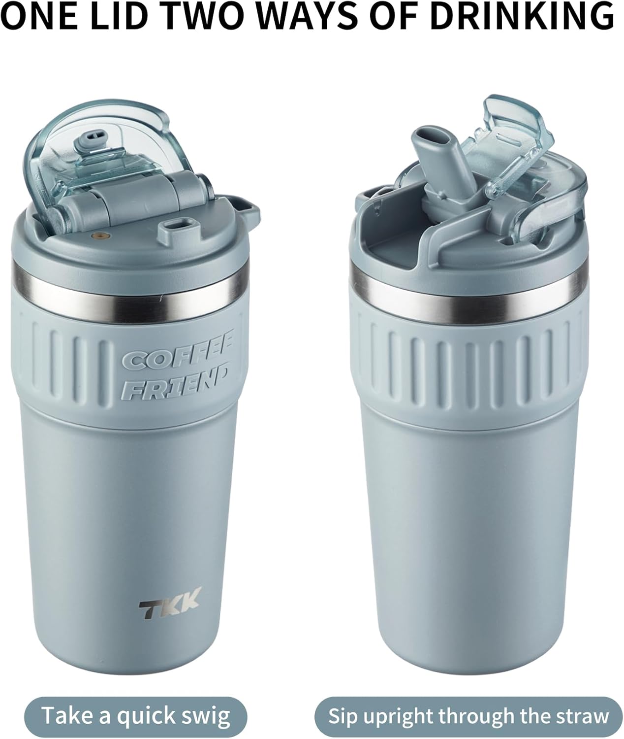 Insulated Coffee Mug with Ceramic Coating, 21oz Iced Coffee Tumbler Cup with Straw Lid Double Wall Vacuum Leak Proof Travel Mug with Strap for Hot and Iced Beverage, Tungsten Steel
