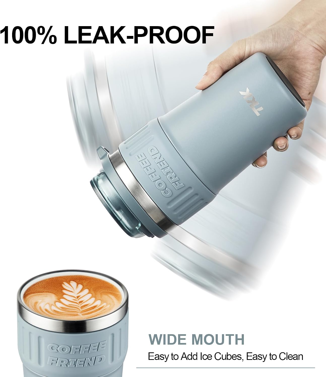 Insulated Coffee Mug with Ceramic Coating, 21oz Iced Coffee Tumbler Cup with Straw Lid Double Wall Vacuum Leak Proof Travel Mug with Strap for Hot and Iced Beverage, Tungsten Steel