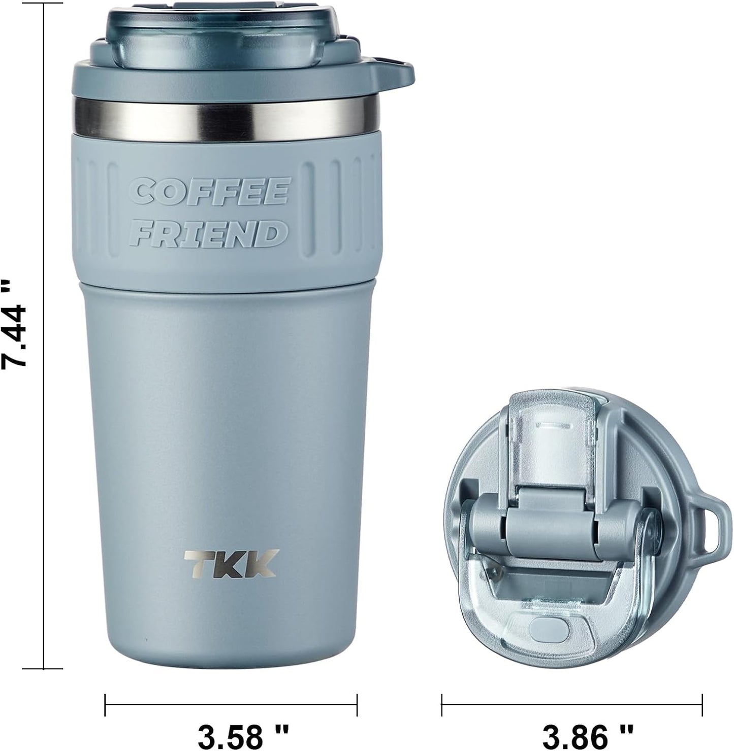 Insulated Coffee Mug with Ceramic Coating, 21oz Iced Coffee Tumbler Cup with Straw Lid Double Wall Vacuum Leak Proof Travel Mug with Strap for Hot and Iced Beverage, Tungsten Steel