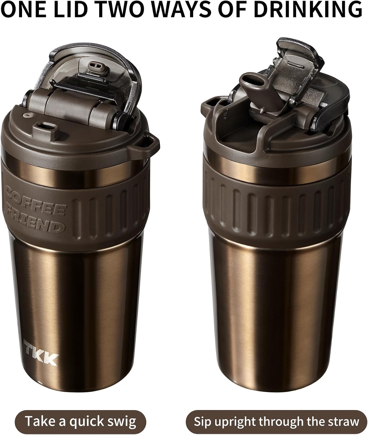 Insulated Coffee Mug with Ceramic Coating, 21oz Iced Coffee Tumbler Cup with Straw Lid Double Wall Vacuum Leak Proof Travel Mug with Strap for Hot and Iced Beverage, Tungsten Steel